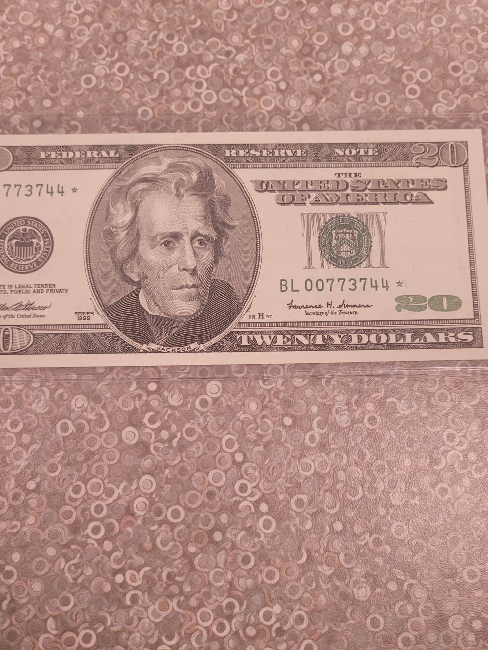 US $20 Bill - Authentic Federal Reserve Note Rare STAR NOTE 1999 BL 00773744 SER